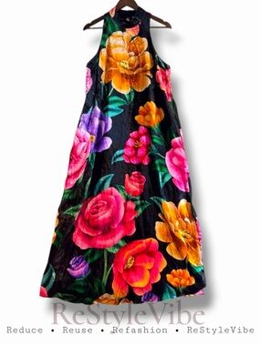 FARM RIO ANTHROPOLOGIE Women’s Size L Dress Maxi Velvet Velour Floral NWT